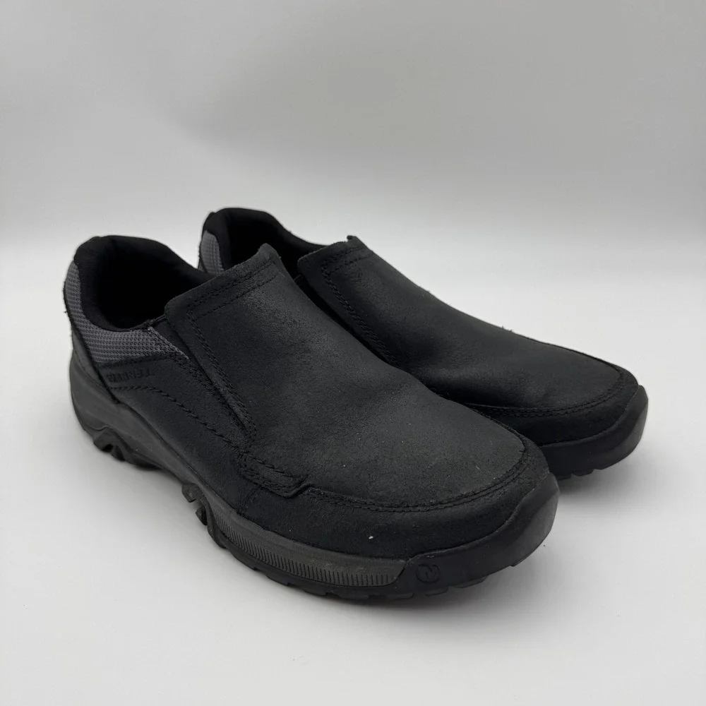 Merrell Mens Anvik Pace Moc Black Leather Slip On Hiking Shoes J95159 Size 10.5